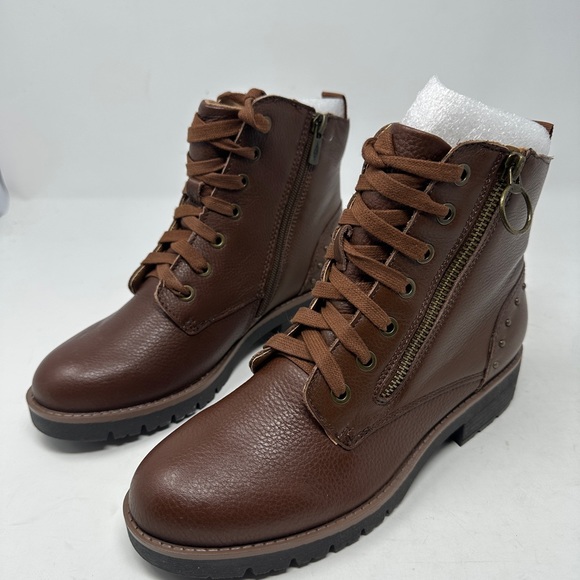 American Rag Womens Tatum Leather Studded Combat Boots, Cognac Leather, Size 6.0 - Picture 4 of 10